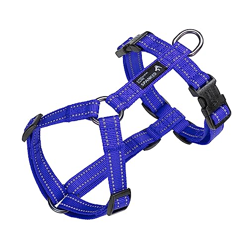 EXCELLENT ELITE SPANKER Kein Zug Hundegeschirr reflektierende Nylon Weste L-förmig einstellbar einfaches Haustier Geschirr für kleine mittlere große Rassen Hunde Walking Training(BLU-S) von EXCELLENT ELITE SPANKER