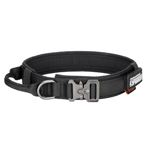 EXCELLENT ELITE SPANKER Taktisches Hundehalsband Militär-Hundehalsband K9 Mit Griff Halsband Training Metallschnalle Nylon Verstellbar K9 Hundehalsband Für Mittlere Und Große Hunde(Schwarz-L) von EXCELLENT ELITE SPANKER