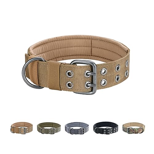 EXCELLENT ELITE SPANKER Militär-Hundehalsband Taktisches Hundehalsband Mit D-Ring Verstellbares Hundehalsband Für Mittelgroße und Große Hunde(Braun-L) von EXCELLENT ELITE SPANKER