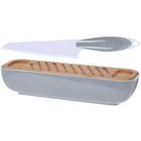 Brotkasten mit Holzdeckel, mit Messer im Set, hellgrau von EXCELLENT HOUSEWARE