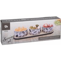 Servier-Set für Snacks: Tablett und 3 Porzellanschalen, ø 10 cm von EXCELLENT HOUSEWARE