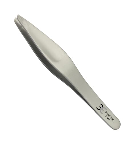 Excellent Pinzette (Handgeschliffene Pinzette für Augenbrauen zupfen, Eingewachsene Haare entfernen, Profi Qualität, Rostfreier Edelstahl) (breiter Griff & Spitze schräg) von Excellent