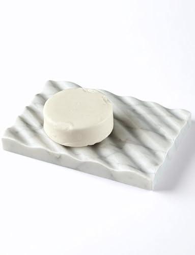 EXCHUES Marmor Seifenschale - Seifenschale für Dusche, Duschstange Seifenhalter, Echter Marmor Badezimmer Tablett, Dekorative Stein Seifenschale mit Drainage (Calacatta Weiß, Wellenlinien) von EXCHUES