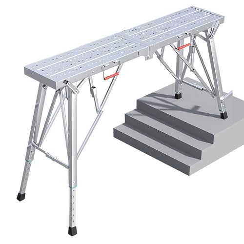 EXCLURA Gerüst Höhenverstellbares Gerüstbrett mit Rutschfester Oberfläche, Gerüstleiter für Treppen/Stufen/Treppen, Teleskop-Arbeitsbank für Schwere Lasten(Style 12) von EXCLURA