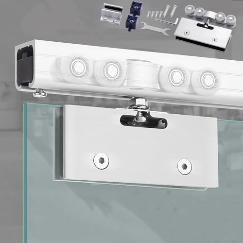 EXCLURA Schiebetür Schiene Rahmenloses Glasschiebetür-Set, Deckenmontage-Schiebetürsystem, Glasschiebetür für Badezimmer, Balkon, Studio oder Home-Office(Silver,100cm (3.3ft)) von EXCLURA
