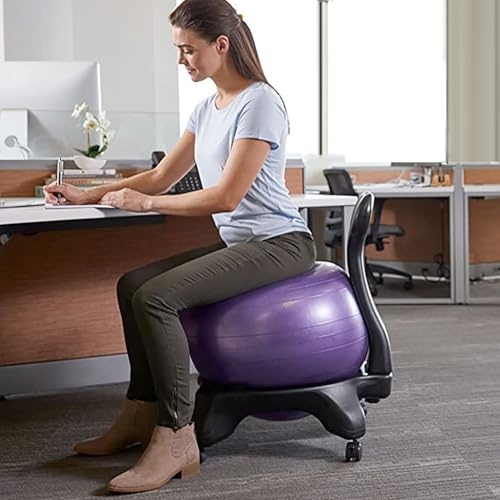 EXCLURA Sitzball Balance-Ballstuhl mit Rückenlehne fürs Büro, Yoga-Ballstuhl für Aktives Sitzen am Schreibtisch, Stabilitätsballsitz für Training, Schwangerschaft und Wehen(C) von EXCLURA