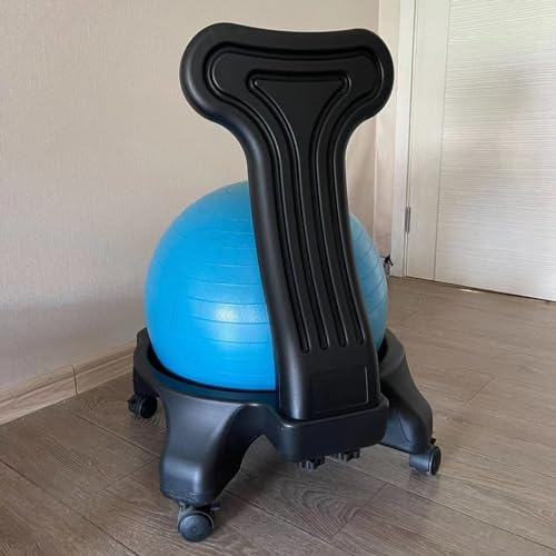 EXCLURA Sitzball Blauer Gymnastikballstuhl mit Rückenlehne und Rädern, 55cm Yogaballstuhl für Büro, Pilates-Ballstuhl-Rollbasis mit Pumpe, Rückenschmerzen Lindern von EXCLURA