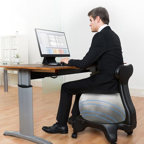 EXCLURA Sitzball Büroballstuhl für Schreibtisch, Graue Balance-Ballstuhl-Rollbasis für Lehrer, Anti-Burst-Ballstuhl mit Luftpumpe, Das Gleichgewicht Verbessern von EXCLURA