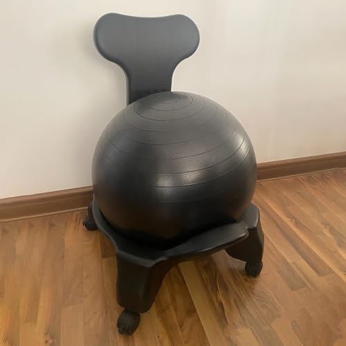 EXCLURA Sitzball Ergonomischer Stuhl des Schwarzen Gymnastikballs, Stabilitäts-Yoga-Ballstuhl für Zuhause und Büroschreibtisch, Anti-Burst-Kugelstuhl mit Rädern und Luftpumpe von EXCLURA