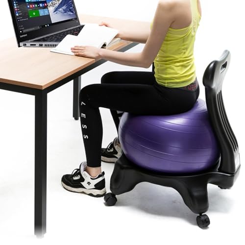 EXCLURA Sitzball Fitness-Yogaballstuhl mit Rädern, Balanceballsitz fürs Büro, Ergonomischer Balanceballstuhl für Rumpftraining, Schwangerschaftssitzen und Geburtsvorbereitung(A) von EXCLURA
