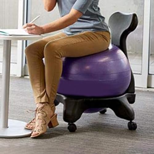 EXCLURA Sitzball Lila Yoga-Ballstuhl für Büro-Erwachsene, Ergonomischer Pilates-Ball-Schreibtischstuhl mit Rückenlehne, 55 cm Hoher Anti-Burst-Ballstabilitäts-Balance-Ballhocker von EXCLURA