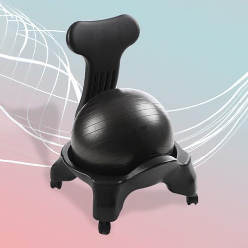 EXCLURA Sitzball Schwarzer Φ55 cm (21 5/8") Yoga-Ballstuhl, Gymnastikball-Stuhl-Rollbasis für Erwachsene, Stabilitäts-Balance-Ballstuhl mit Rückenlehne von EXCLURA