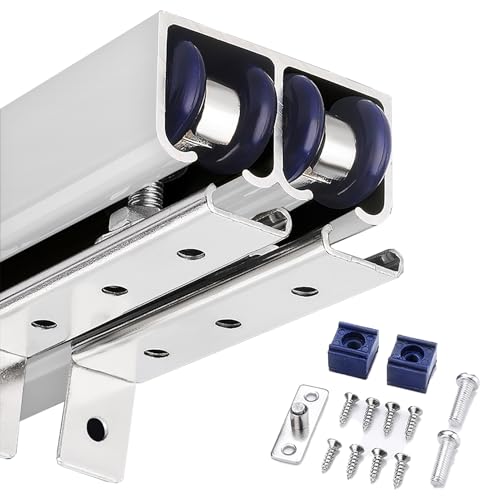 Schiebetür Schiene Schiebetürschienen-Set für Bypass-Türen, Scheunentor-Hardware-Schiene mit Schrauben + Riemenscheiben-Set, Taschentürrahmen-Kit, Hardware-System für Schiebetüren(Silver,4.0m/13.1ft) von EXCLURA