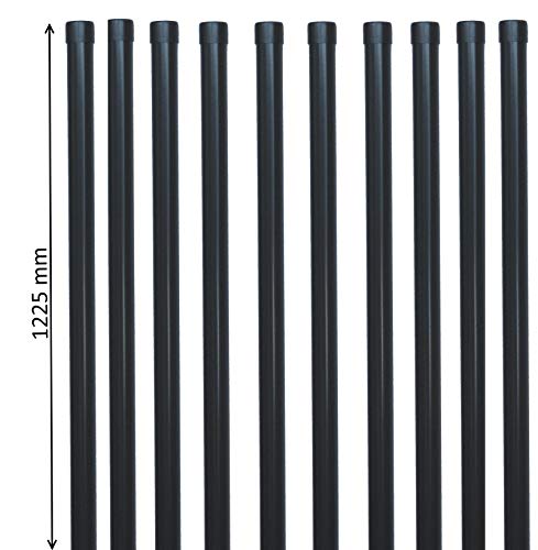 10 EXCOLO Zaunpfähle Zaunpfosten rund Metall Ø 34 mm 1225mm lang für 1m hohe Zaun-Anlage aus Schweiß-gitter-draht Drahtzaun Zaundraht in grau anthrazit RAL7016 von EXCOLO