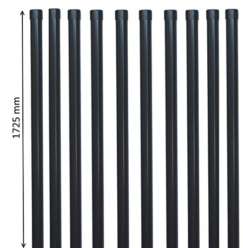 10 EXCOLO Zaunpfosten 1725 mm lang Ø34mm rund als Zaunpfahl Pfosten für Metallzaun Schweißgitter Zaun in anthrazit grau RAL 7016 von EXCOLO