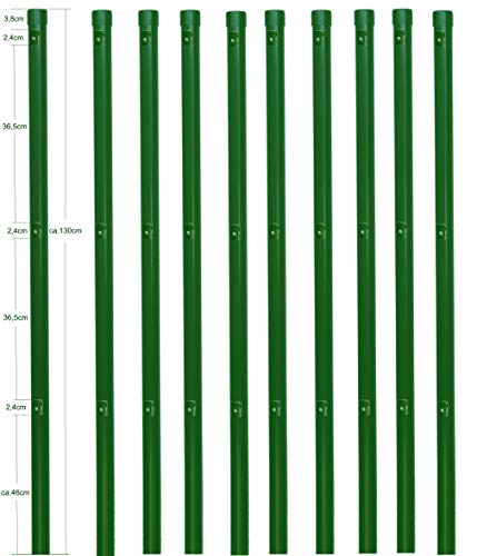 10 Ein Metall Zaunpfosten Ø 34 mm für 80cm hohe Zaunanlagen grün RAL 6005. Incl. 3 montierter Spanndrahthalter und Pfostenkappe. Pfosten Länge 130cm zum einbetonieren.… von EXCOLO