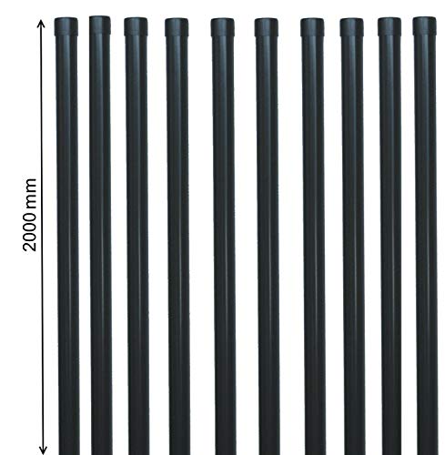 10 Stk Zaunpfosten Ø 34 mm, 2000mm lang für 1,7-1,8 Meter hohe Schweißgitter Metallzaun Anlage oder als Rohr-Strebe in grau anthrazit Zaun Pfosten Eisen Pfahl von EXCOLO