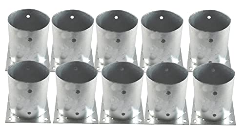 10 Stück EXCOLO Pfostenträger 150mm hoch verzinkt als Bodenhülse für Beton oder festen Untergrund Zaunträger Aufschraubhülse Hülse Bodenplatte Anker (rund 100 mm) von EXCOLO