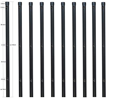 10 Stück Zaunpfosten Ø 34 mm für 1,2 Meter hohe Metallzaun Anlage in grau anthrazit aus Maschendraht. Pfosten Zaun Pfahl mit Kappe und 3 montierte Spanndrahthalter. 10 Stück Zaunpfosten Ø 34 mm für 1,2 Meter hohe Metallzaun Anlage in grau anthrazit aus Maschendraht. Pfosten Zaun Pfahl mit Kappe und 3 montierte Spanndrahthalter. von EXCOLO