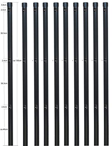 10 Zaunpfosten Ø 34 mm für 80cm hohe Zaunanlagen aus Maschendraht. Incl. 3 montierter Spanndrahthalter und Pfostenkappe. Pfosten Länge 130cm zum einbetonieren. von EXCOLO