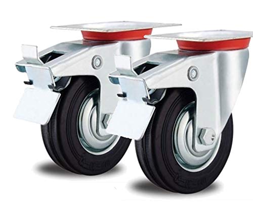 2 Lenkrollen 160mm mit Stopper Voll-Gummi Schwarz Faden-Schutz Rollen-Lager 160 mm Industrierollen von EXCOLO