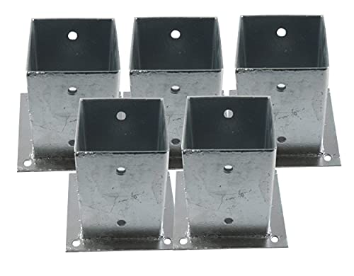 5 Stück EXCOLO Aufschraubhülsen 150mm hoher Pfostenhalter verzinkt als Bodenhülse auf Beton oder festen Untergrund für Zaunträger Hülse Bodenplatte Anker (quadratisch 120x120 mm) von EXCOLO