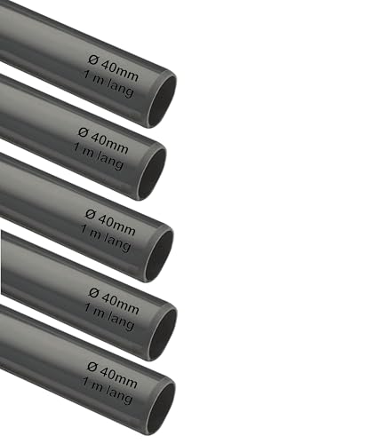 5 x PVC Rohr Ø 40mm, 1m lang Kleberohr grau für Wasser und Abwasser z.B. Abfluß Waschmaschine von EXCOLO