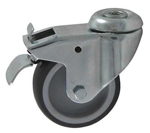 Apparaterollen 75mm Rad aus Gummi grau Befestigung Rückenloch als Lenkrolle mit Bremse Transportrolle (Lenkrolle Rückl. + Bremse 75 mm) von EXCOLO