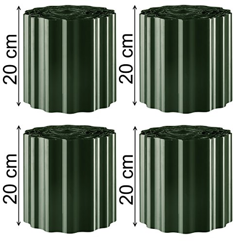 EXCOLO Rasenkante Beeteinfassung Beetumrandung Mähkante Rasenbegrenzung Raseneinfassung 36 Meter lang, 20 cm hoch, Farbe: grün tannengrün dunkelgrün von EXCOLO