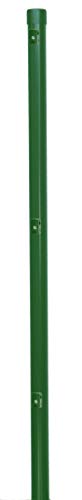 Ein Metall Zaunpfosten Ø 34 mm für 80cm hohe Zaunanlagen grün RAL 6005. Incl. 3 montierter Spanndrahthalter und Pfostenkappe. Pfosten Länge 100cm für Montage in Einschlaghülse von EXCOLO