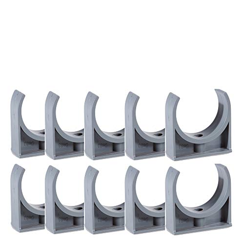 PVC Rohr 32mm Rohrverbinder Winkel Kniestück Muffen T-Stück Kappen (10 x Rohrhalter Ø32mm) von EXCOLO