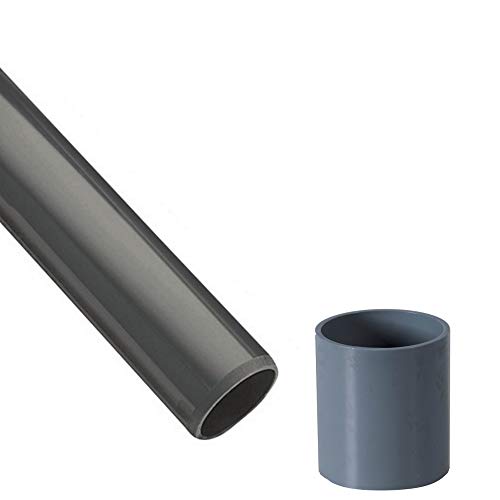 PVC Rohr und Rohrverbinder Ø 50 mm Winkel Kniestück Muffen T-Stück Kappen Fittings (Rohr 1 M + Muffe) von EXCOLO