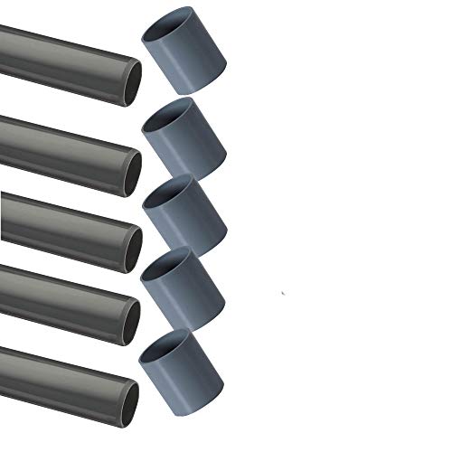 PVC Rohre B-Ware. Nur Rohr Ø 40 mm und Muffe ohne Fitting Fitting Winkel Kniestück Adapter T-Stück (5 x Rohr 1M + Muffen) von EXCOLO