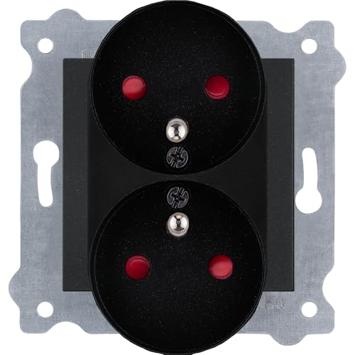 EXEN - Doppelte Steckdose mit Erdung Typ E Unterputz Schwarz Metallic - 16A 250V Berührungsschutz - All-in-One Kompatibel mit Serien KARELL/ODAK/COMFORT - 246/14E EXEN - Doppelte Steckdose mit Erdung Typ E Unterputz Schwarz Metallic - 16A 250V Berührungsschutz - All-in-One Kompatibel mit Serien KARELL/ODAK/COMFORT - 246/14E von EXEN