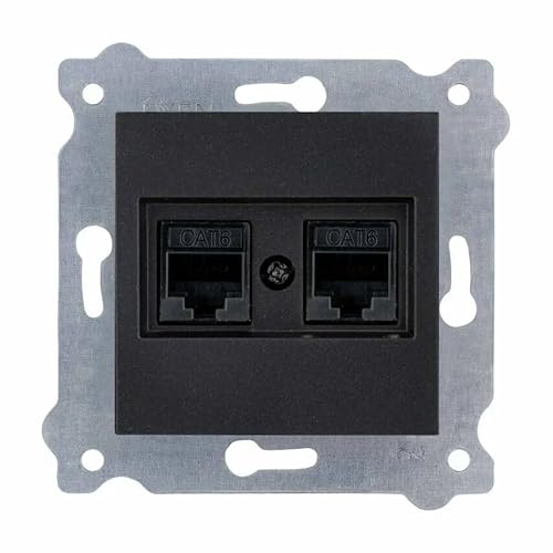 EXEN - Doppeltes Netzwerkdose Cat. 6 Unterputz Schwarz Metallic - 2 RJ45 Ports - All-in-One Kompatibel mit Serien KARELL/ODAK/COMFORT - 254/14E von EXEN