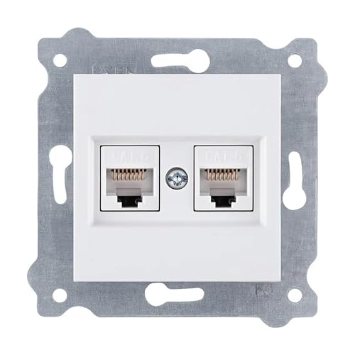 EXEN - Doppeltes Netzwerkdose Cat. 6 Unterputz Weiß - 2 RJ45 Ports - All-in-One Kompatibel mit Serien KARELL/ODAK/COMFORT - 254/01E von EXEN