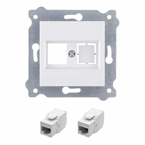 EXEN - Frontplatte Netzwerkdose Unterputz - Weiß Frontplatte ohne Stecker Steckdose - 2x Modul Weiß RJ45 Cat.5e UTP SLIM - All-in-One Kompatibel mit Serien KARELL/ODAK/COMFORT EXEN - Frontplatte Netzwerkdose Unterputz - Weiß Frontplatte ohne Stecker Steckdose - 2x Modul Weiß RJ45 Cat.5e UTP SLIM - All-in-One Kompatibel mit Serien KARELL/ODAK/COMFORT von EXEN