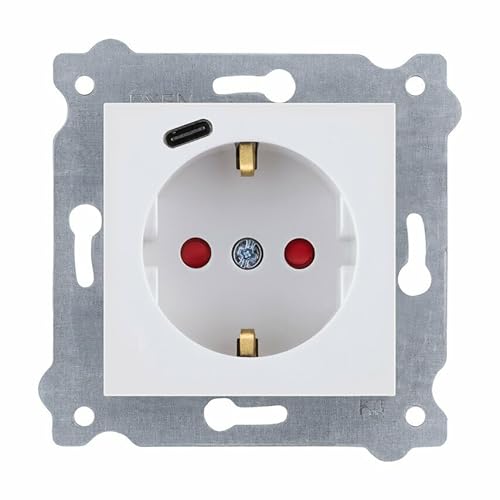 EXEN - Schuko Steckdose Unterputz Weiß mit USB Typ C - 16A 250V Schutzkontakt Wandsteckdosen mit Erhöhtem Berührungsschutz - All-in-One Kompatibel mit Serien KARELL/ODAK/COMFORT - 274/01E von EXEN