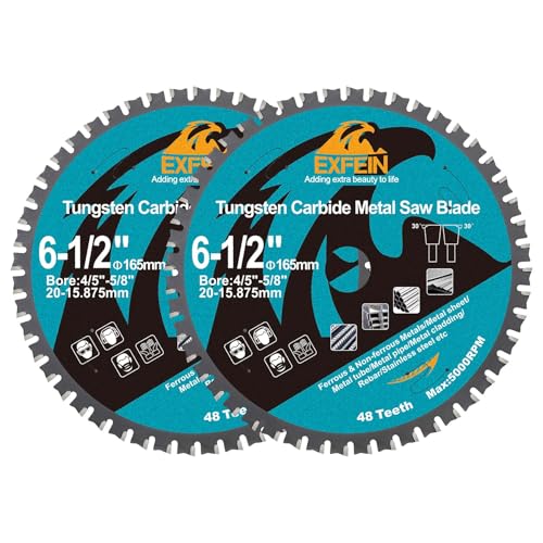 165mm 48T Kreissägeblatt Metall 2 Stück - EXFEIN Wolframkarbid-Trennscheibe Bohrung 15.875mm - 20mm für Metallblech oder Rohr, Winkeleisen, Nichteisenmetalle von EXFEIN