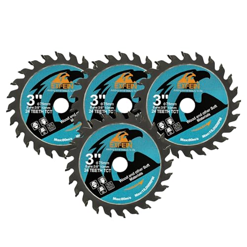 EXFEIN 75mm Holz-Trennscheibe 4 Stück - 24T TCT Hartmetall bestückte Zähne Kompaktes Kreissägeblatt, Allzweck für Schneiden in Holz Kunststoff und Verbundwerkstoffen von EXFEIN