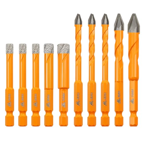 EXFEIN Fliesenbohrer-Set, 6/6/6/8/10 mm, Schnellbefestigungsschaft und 6/6/6/8/10 mm Hartmetallbohrer zum Bohren von Keramik, Porzellan, Fliesen, Marmor, Granit, Mauerwerk EXFEIN Fliesenbohrer-Set, 6/6/6/8/10 mm, Schnellbefestigungsschaft und 6/6/6/8/10 mm Hartmetallbohrer zum Bohren von Keramik, Porzellan, Fliesen, Marmor, Granit, Mauerwerk von EXFEIN