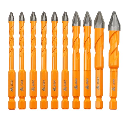 EXFEIN Hartmetall-Mauerbohrer 10er-Set - Präzisionsbohrer 2x5mm + 4x6mm + 2x8mm + 10mm + 12mm für Beton, Fliesen, Marmor, Holz, Kunststoff von EXFEIN