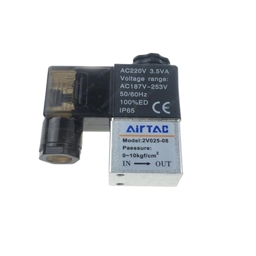 EXHOYAJB 1 Paar normalerweise geschlossenes 12 V 24 V 220 V 1/4 Zoll BSP 2-Wege-Luftmagnetventil mit 2 Positionen 2V025-08, pneumatisches Steuerventil 2V025 08(220V) von EXHOYAJB