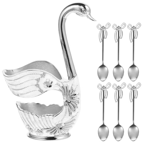 EXHUMKY 1 Satz Kaffeelöffel Halter Set mit Schwanenbasis Teiliges Dessertlöffel Set für Küche Restaurant und Hotel Langlebig und von EXHUMKY