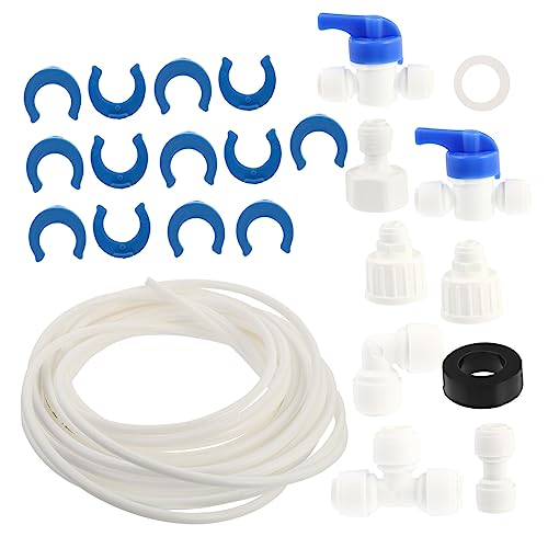 EXHUMKY 1 Satz Wasserleitung Zubehörset für Kühlschrank und Wasserfilter Teiliges Set mit Schlauch Wasserhahn Verbindern und Adaptern Geeignet für Kühlschrank Eisbereiter Wasserspender von EXHUMKY