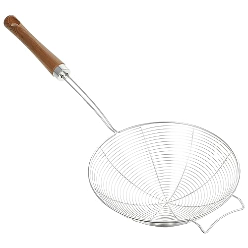 EXHUMKY 1 Stück Küchensieb mit Holzgriff Schöpflöffel für Wok und Frittieren Hitzebeständig und Ergonomisch für Gemüse Nudeln und von EXHUMKY