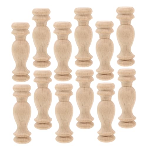 EXHUMKY 12 Stück Fensterbehandlung Finials unvollendete Treppenabschlüsse aus Holz Bed -Post -Finials Abschlussornamente aus Holz Endstücke für Zaunpfosten Holzknäufe zum Basteln Beige von EXHUMKY
