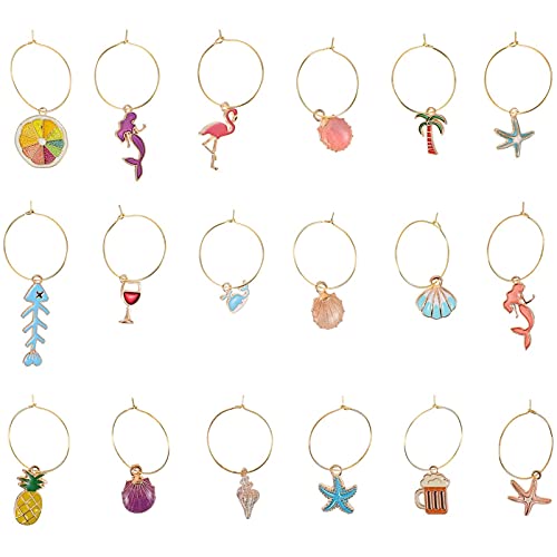 EXHUMKY 18 Stück Weinglas Charms Bunte Glasmarkierer für Partys Wiederverwendbare Getränkeanhänger Identifizierung von Weingläsern und Cocktails von EXHUMKY