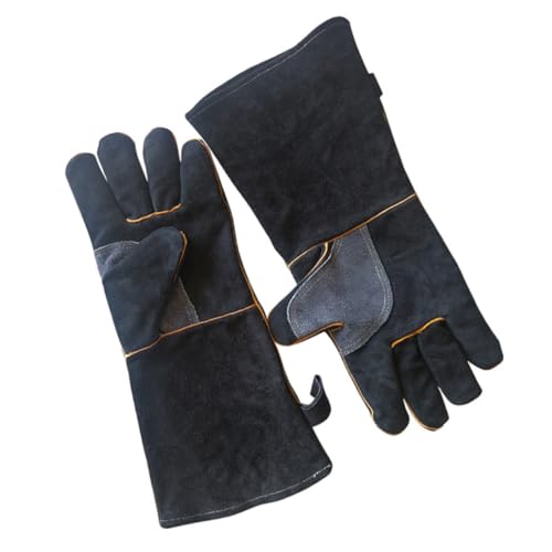 EXHUMKY 1Paar Rindsleder Hitzebeständige Küchenhandschuhe Mikrowellen Ofenhandschuhe für Grill Komfortable Rutschfeste Grillhandschuhe für Sicheres Handling von EXHUMKY