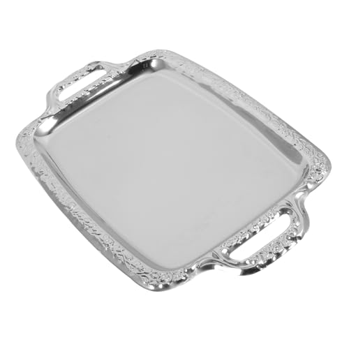 EXHUMKY 1Stück Mehrzweck Servierschale aus Metall Europäisches Vintage Design Dauerhafte Lebensmittelplatte für Wohnzimmer und Esszimmer mit Griffen von EXHUMKY